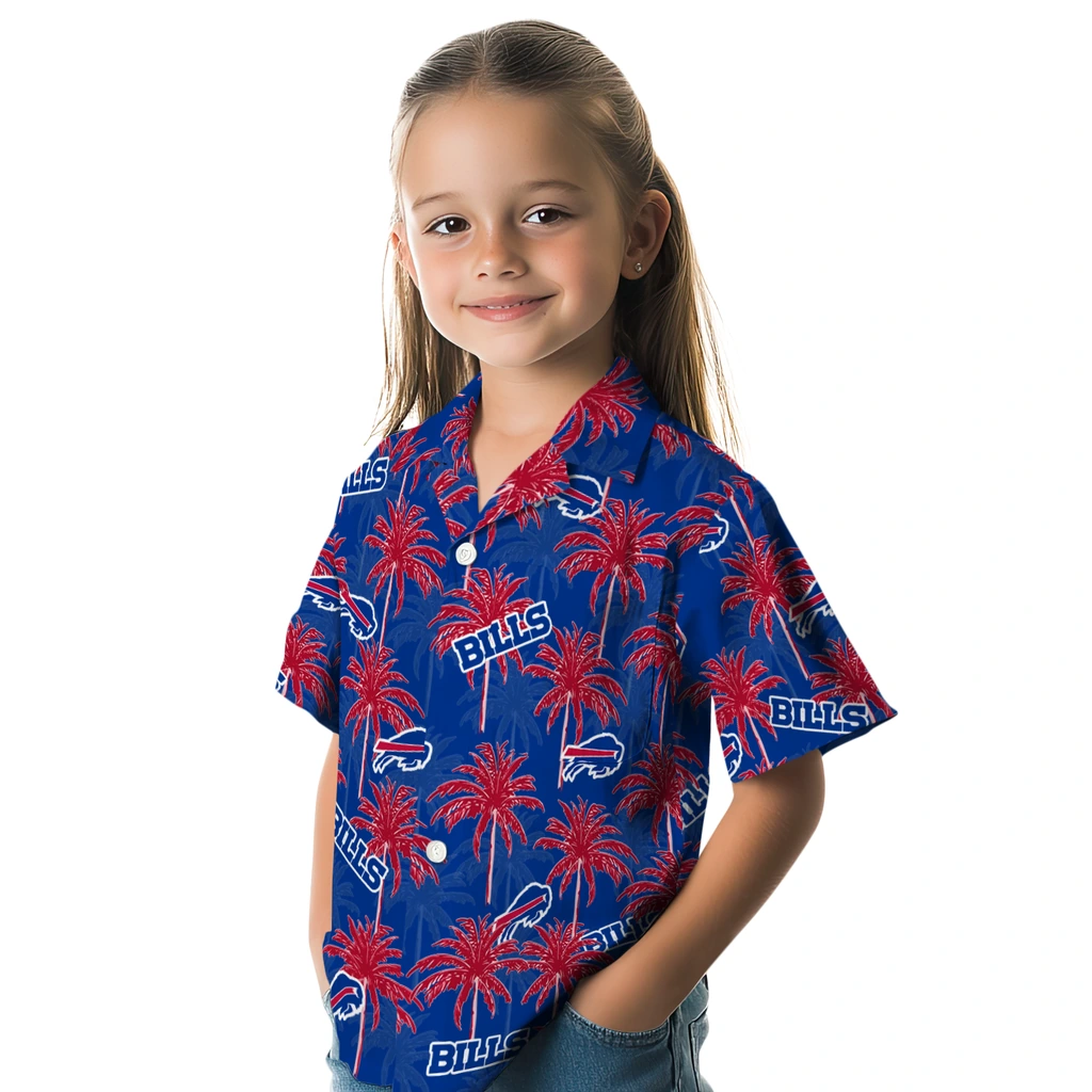 Buffalo Bills Hawaiian Shirt - Palm Tree Motif buffalo bills palm grove blue hawaiian shirts premium grade