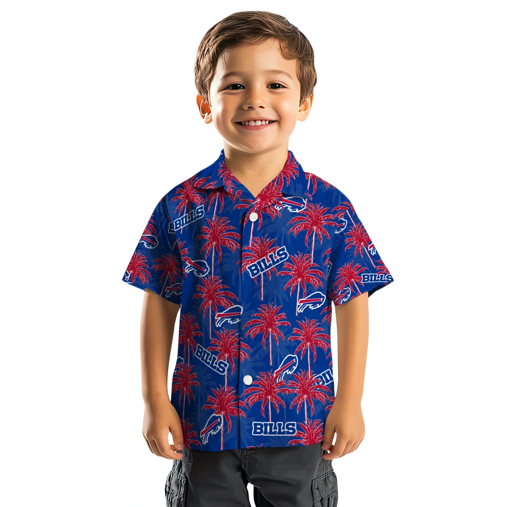 Buffalo Bills Hawaiian Shirt - Palm Tree Motif buffalo bills palm grove blue hawaiian shirts top rated