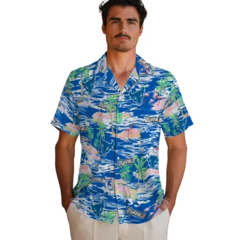buffalo bulls flamingo retreat royal blue hawaiian shirts fashion forward