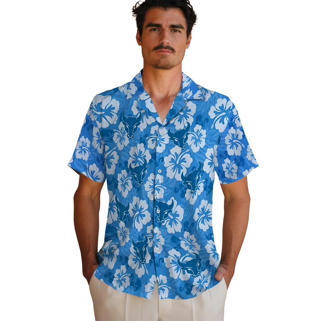 Buffalo Bulls Hawaiian Shirt - Hibiscus Cluster buffalo bulls hibiscus cluster royal blue hawaiian shirts fashion forward