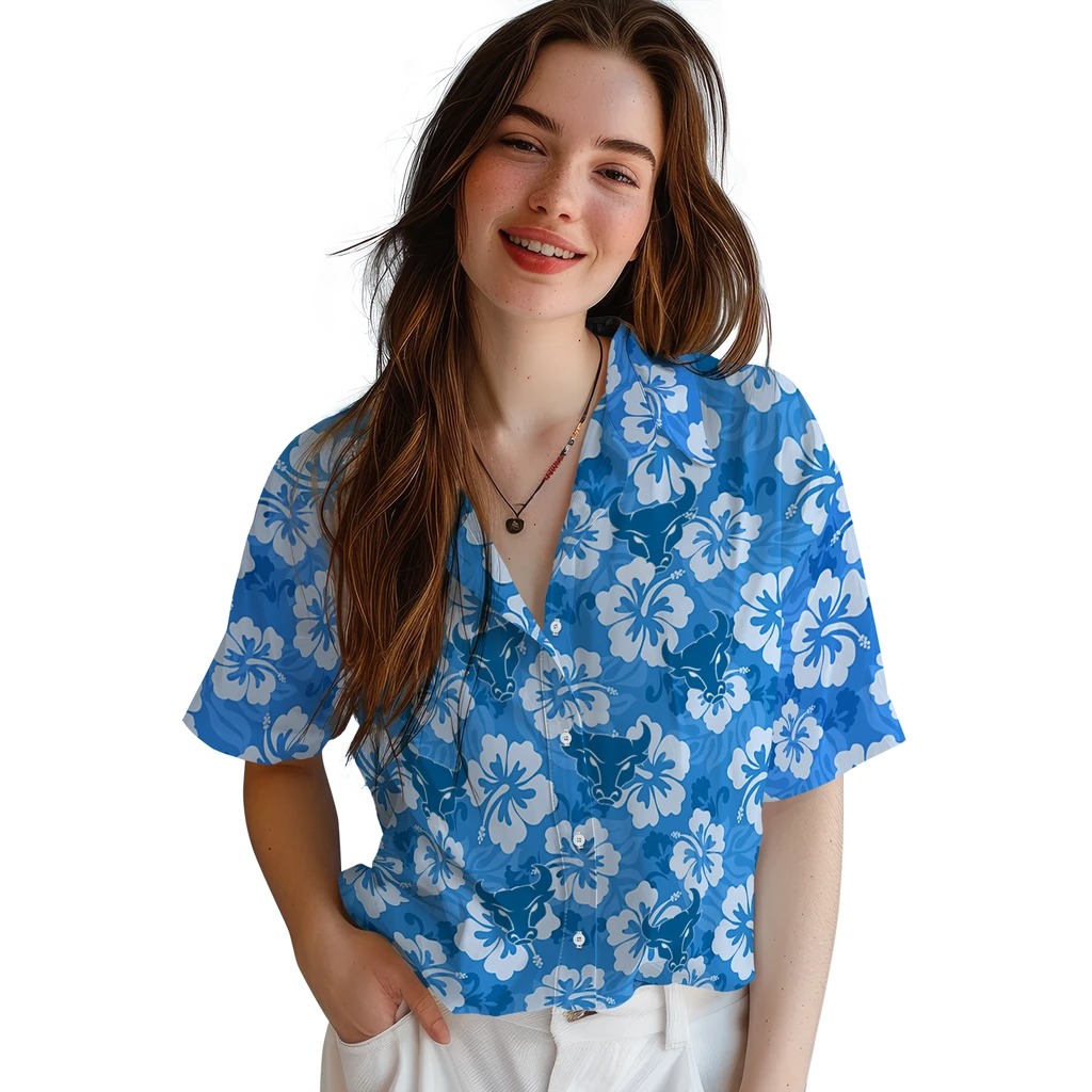Buffalo Bulls Hawaiian Shirt - Hibiscus Cluster buffalo bulls hibiscus cluster royal blue hawaiian shirts latest model