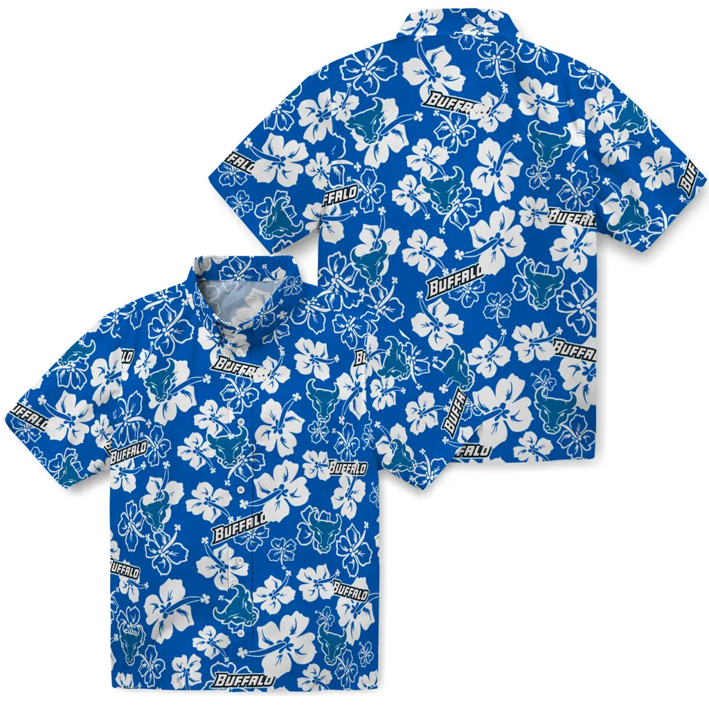 Buffalo Bulls Hawaiian Shirt - Hibiscus Flower Design buffalo bulls hibiscus bloom royal blue hawaiian shirts high quality