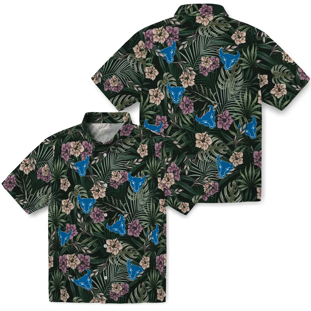 Buffalo Bulls Hawaiian Shirt - Hibiscus Leaves Pattern buffalo bulls hibiscus leaves pattern green hawaiian shirts high quality