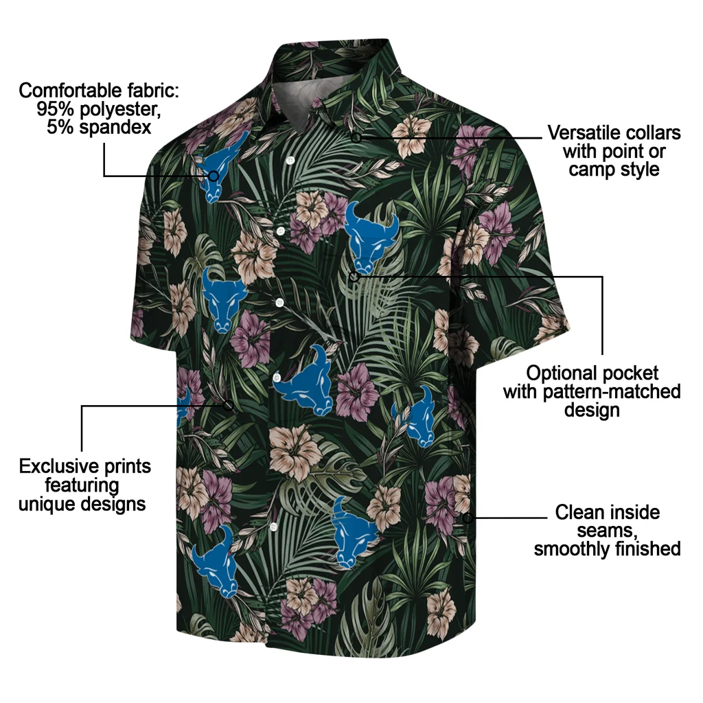 Buffalo Bulls Hawaiian Shirt - Hibiscus Leaves Pattern buffalo bulls hibiscus leaves pattern green hawaiian shirts new arrival