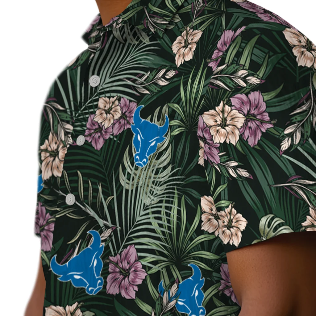 Buffalo Bulls Hawaiian Shirt - Hibiscus Leaves Pattern buffalo bulls hibiscus leaves pattern green hawaiian shirts trendy
