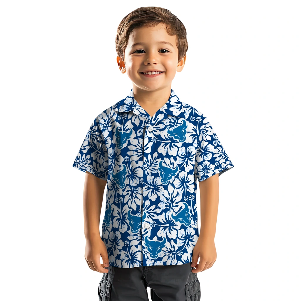 Buffalo Bulls Hawaiian Shirt - Hibiscus Motif buffalo bulls hibiscus motif royal blue white hawaiian shirts top rated