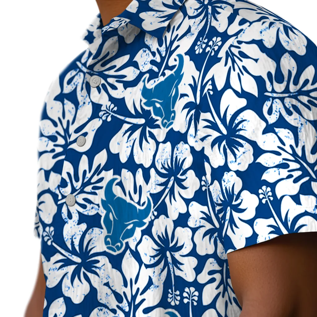Buffalo Bulls Hawaiian Shirt - Hibiscus Motif buffalo bulls hibiscus motif royal blue white hawaiian shirts trendy