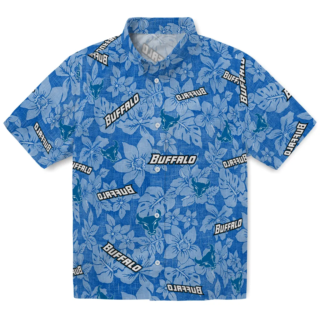 Buffalo Bulls Hawaiian Shirt - Hibiscus Oasis buffalo bulls hibiscus oasis royal blue hawaiian shirts best selling