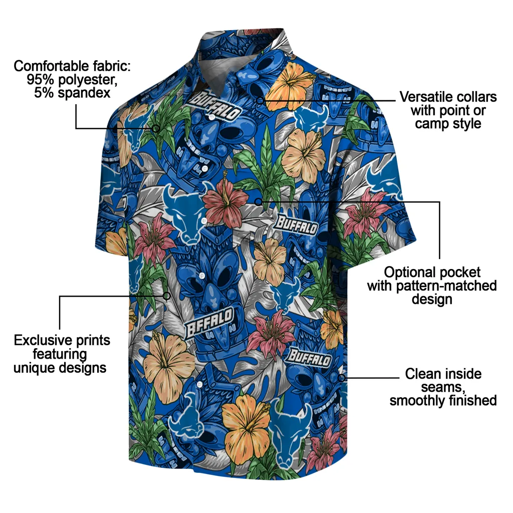 Buffalo Bulls Hawaiian Shirt - Hibiscus Tiki Jungle buffalo bulls tiki jungle royal blue hawaiian shirts new arrival