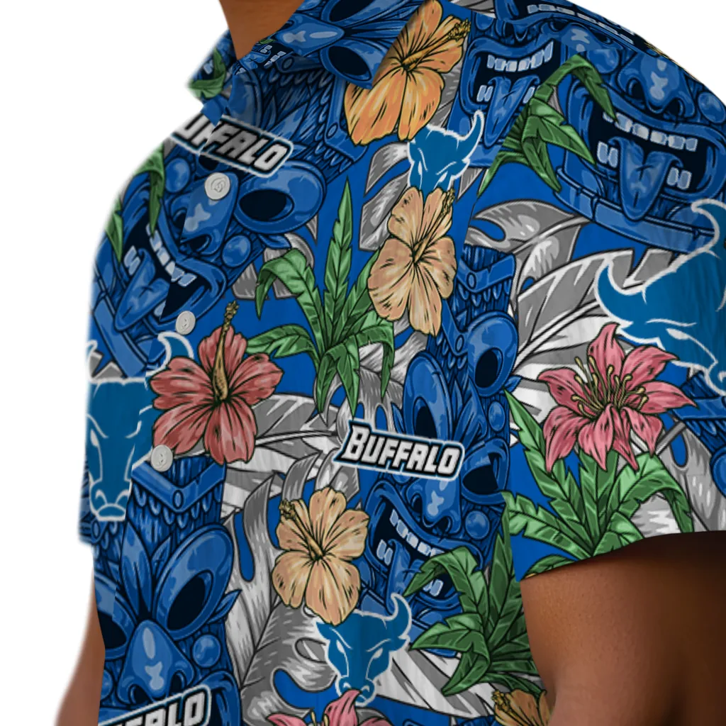 Buffalo Bulls Hawaiian Shirt - Hibiscus Tiki Jungle buffalo bulls tiki jungle royal blue hawaiian shirts trendy