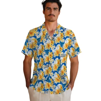 buffalo bulls hibiscus tropics royal blue yellow hawaiian shirts fashion forward