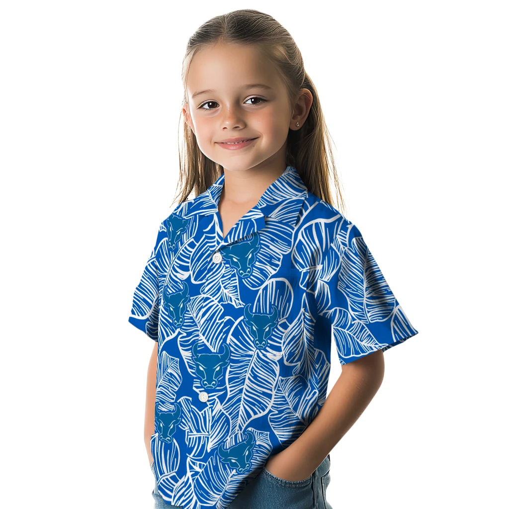Buffalo Bulls Hawaiian Shirt - Leaf Outline buffalo bulls leaf outline royal blue hawaiian shirts premium grade