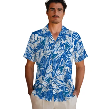 buffalo bulls monstera layer royal blue hawaiian shirts fashion forward