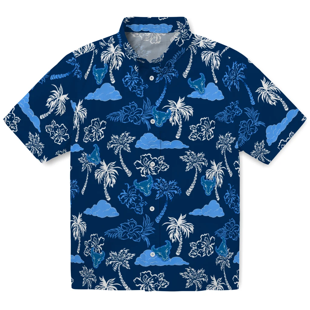 Buffalo Bulls Hawaiian Shirt - Palm And Clouds buffalo bulls palm and clouds royal blue hawaiian shirts best selling