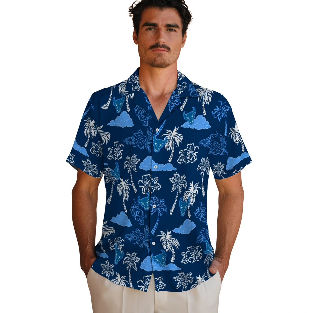 Buffalo Bulls Hawaiian Shirt - Palm And Clouds buffalo bulls palm and clouds royal blue hawaiian shirts fashion forward