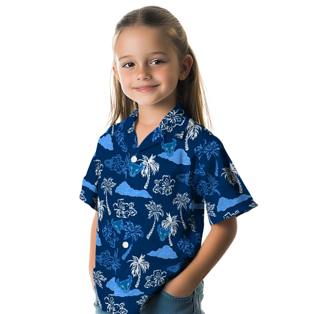 Buffalo Bulls Hawaiian Shirt - Palm And Clouds buffalo bulls palm and clouds royal blue hawaiian shirts premium grade