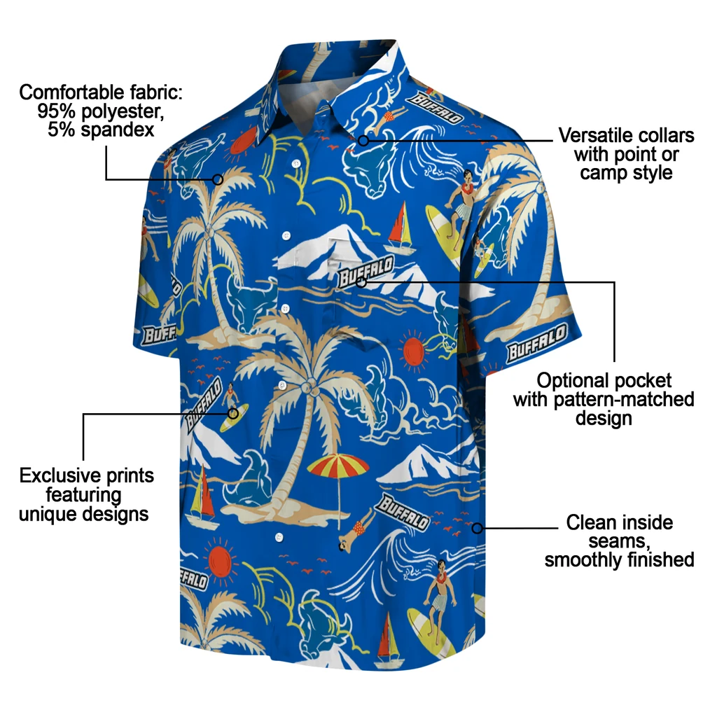 Buffalo Bulls Hawaiian Shirt - Palm Tree Island buffalo bulls palm tree island royal blue hawaiian shirts new arrival