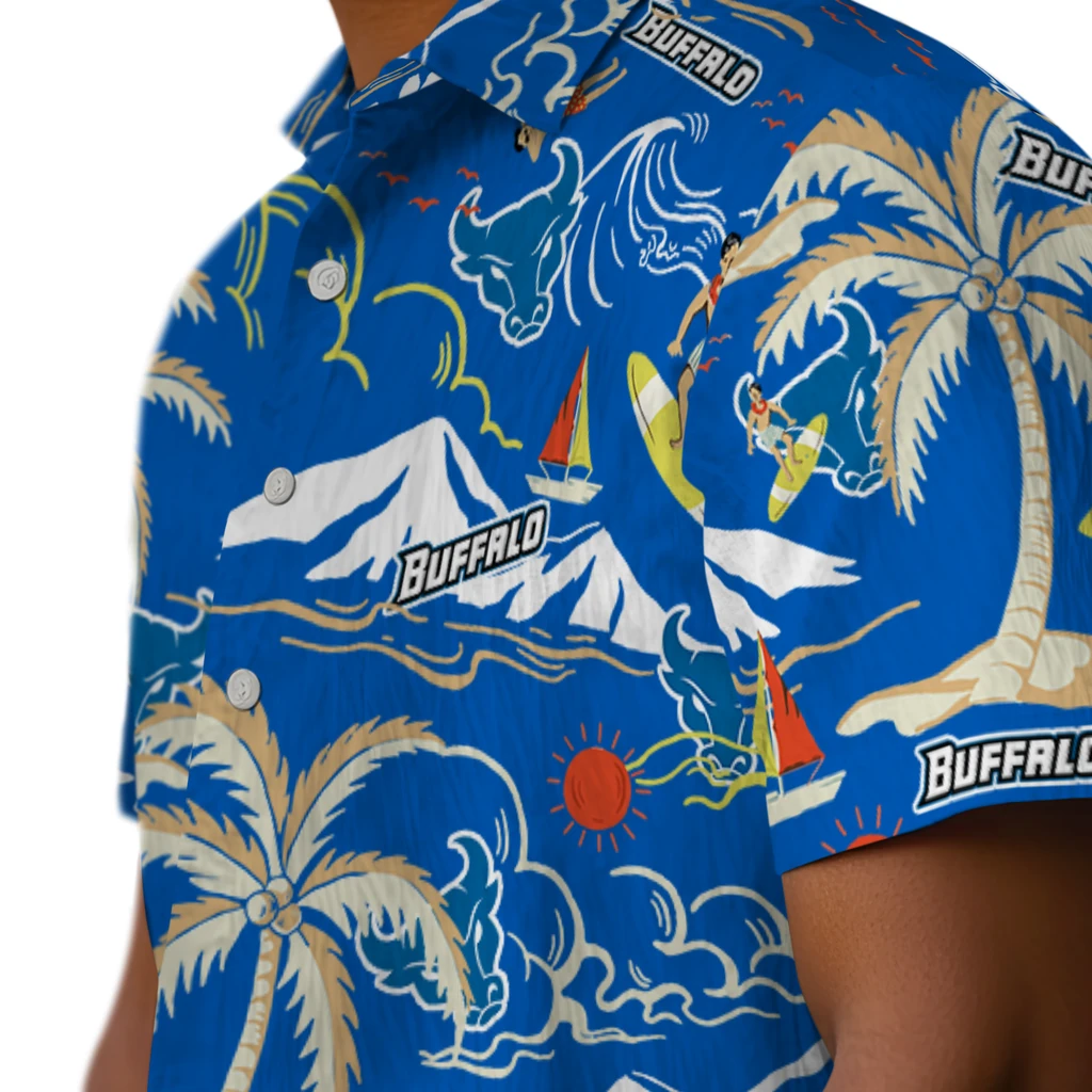 Buffalo Bulls Hawaiian Shirt - Palm Tree Island buffalo bulls palm tree island royal blue hawaiian shirts trendy