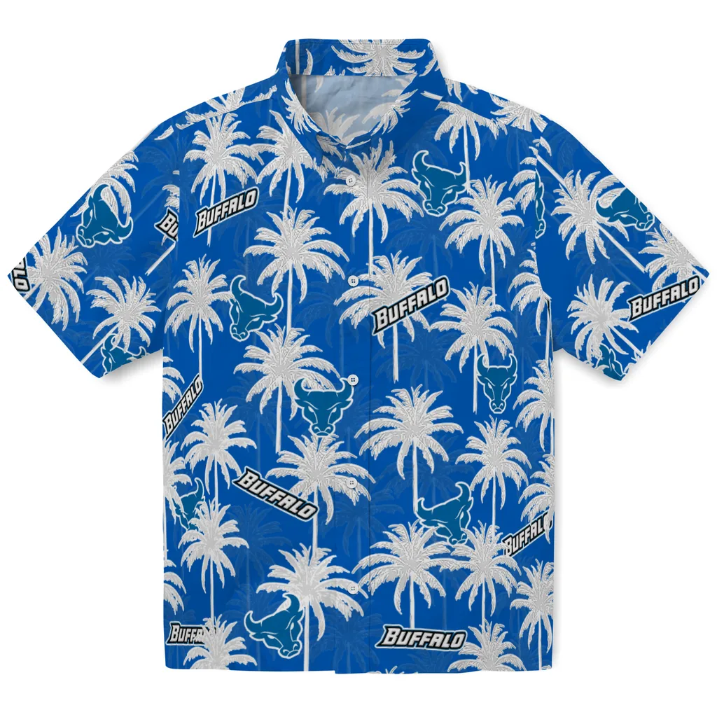 Buffalo Bulls Hawaiian Shirt - Palm Tree Motif buffalo bulls palm grove royal blue hawaiian shirts best selling