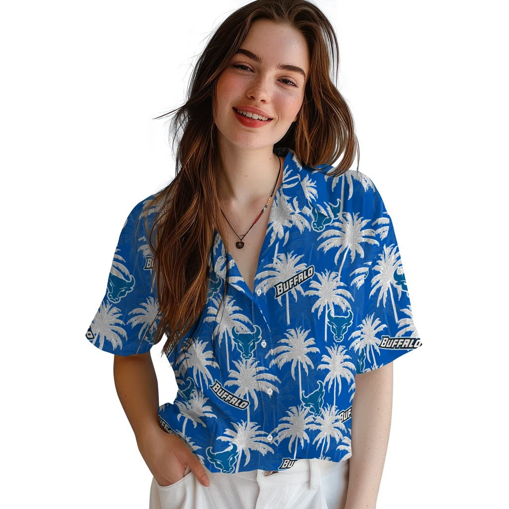 Buffalo Bulls Hawaiian Shirt - Palm Tree Motif buffalo bulls palm grove royal blue hawaiian shirts latest model