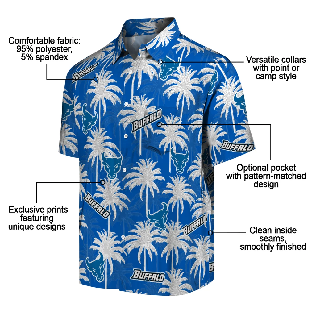 Buffalo Bulls Hawaiian Shirt - Palm Tree Motif buffalo bulls palm grove royal blue hawaiian shirts new arrival