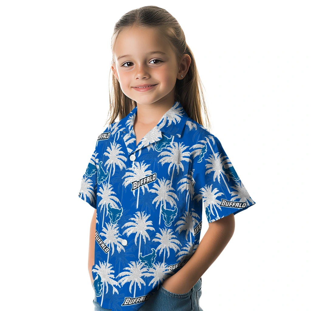 Buffalo Bulls Hawaiian Shirt - Palm Tree Motif buffalo bulls palm grove royal blue hawaiian shirts premium grade