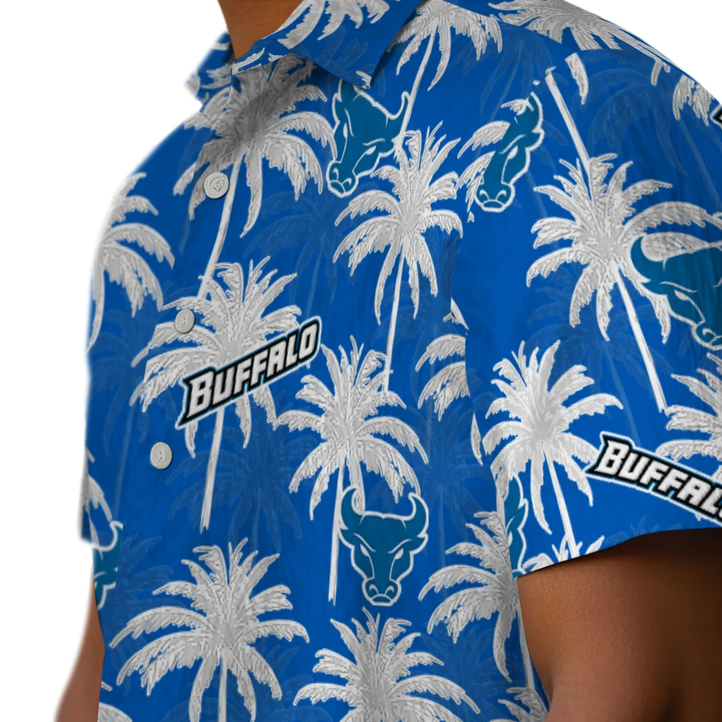 Buffalo Bulls Hawaiian Shirt - Palm Tree Motif buffalo bulls palm grove royal blue hawaiian shirts trendy