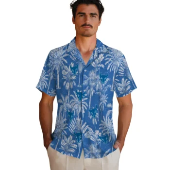 buffalo bulls palm shadows royal blue hawaiian shirts fashion forward