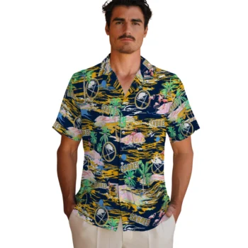 buffalo sabres flamingo retreat navy blue hawaiian shirts fashion forward