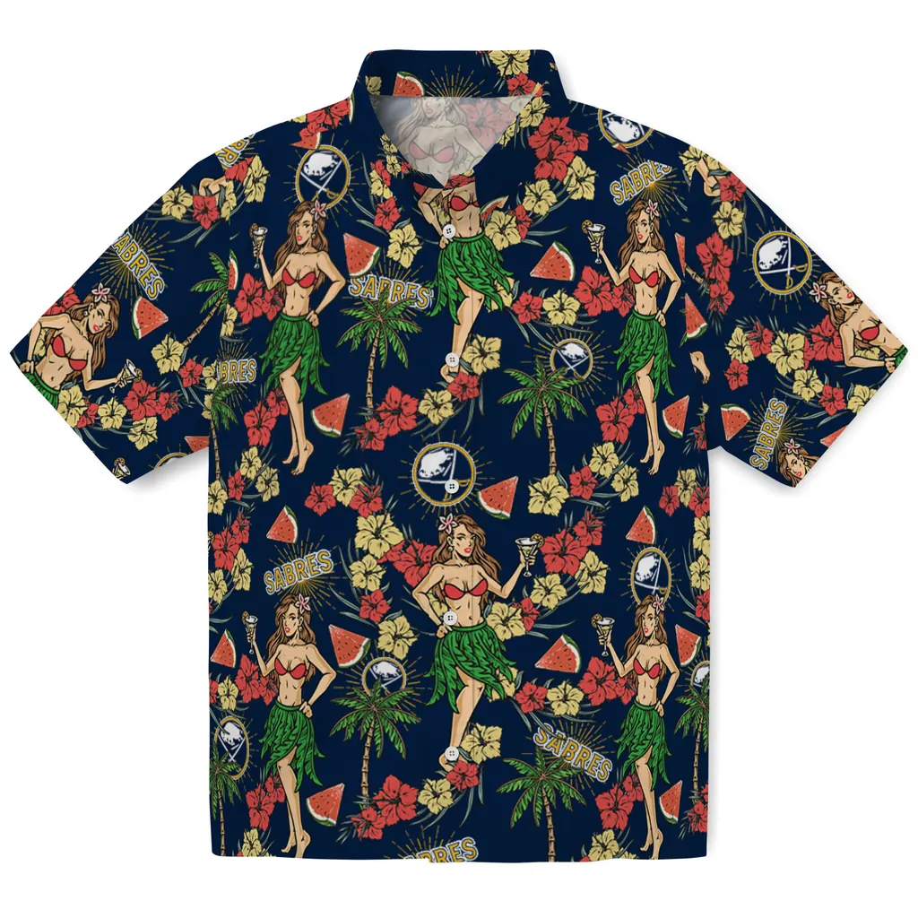 Buffalo Sabres Hawaiian Shirt - Hawaiian Girls Design buffalo sabres hawaiian girls design navy blue hawaiian shirts best selling