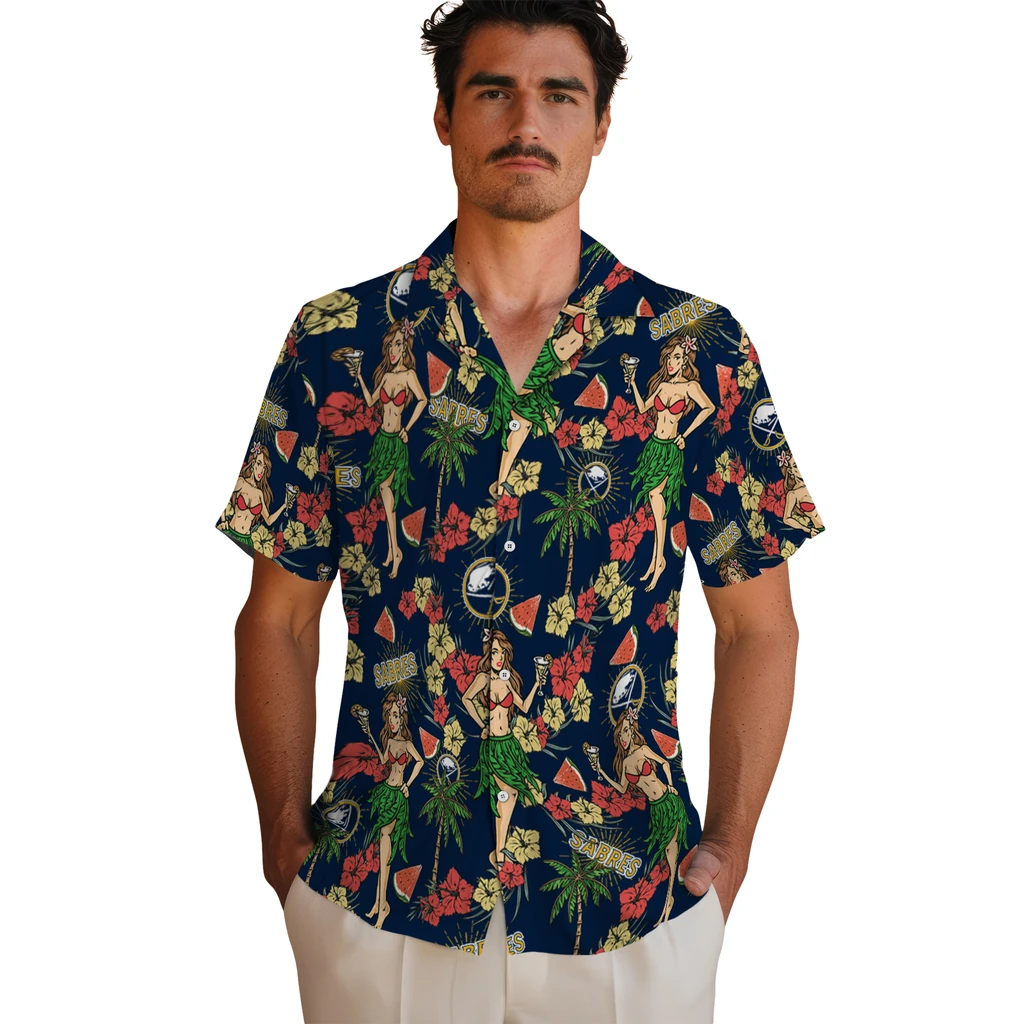 Buffalo Sabres Hawaiian Shirt - Hawaiian Girls Design buffalo sabres hawaiian girls design navy blue hawaiian shirts fashion forward
