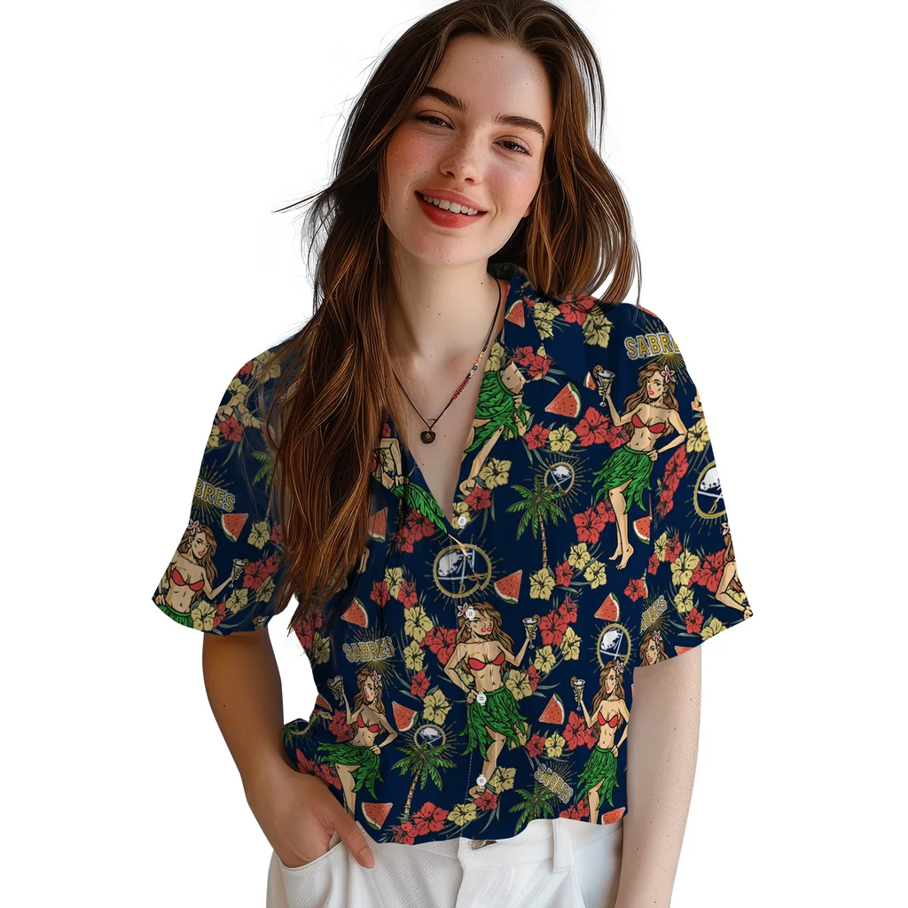 Buffalo Sabres Hawaiian Shirt - Hawaiian Girls Design buffalo sabres hawaiian girls design navy blue hawaiian shirts latest model