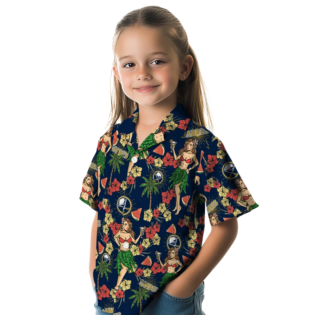 Buffalo Sabres Hawaiian Shirt - Hawaiian Girls Design buffalo sabres hawaiian girls design navy blue hawaiian shirts premium grade