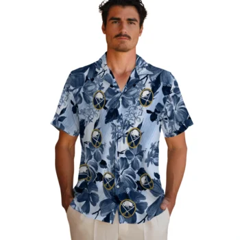 buffalo sabres hibiscus arrangement navy blue hawaiian shirts fashion forward