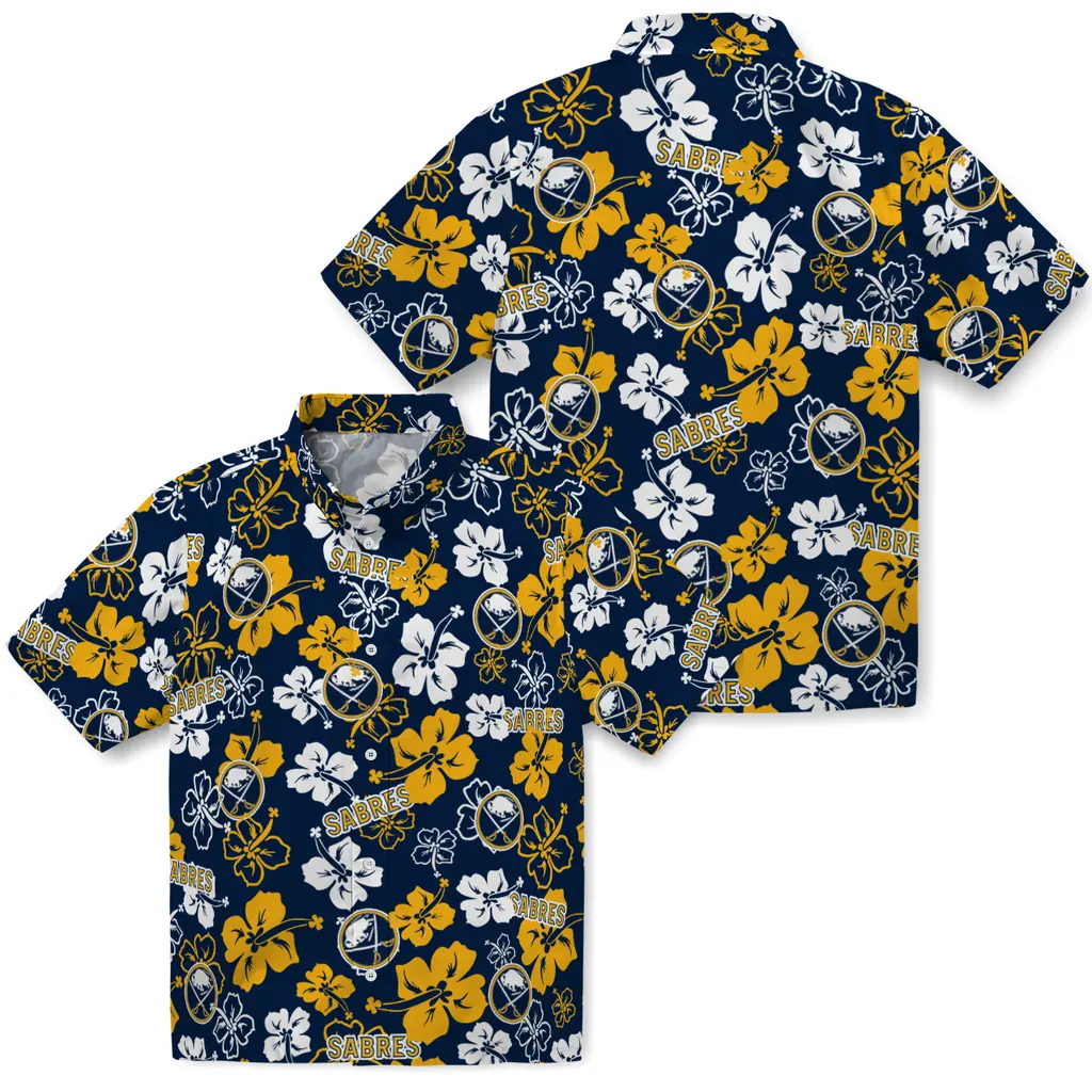Buffalo Sabres Hawaiian Shirt - Hibiscus Flower Design buffalo sabres hibiscus bloom navy blue hawaiian shirts high quality