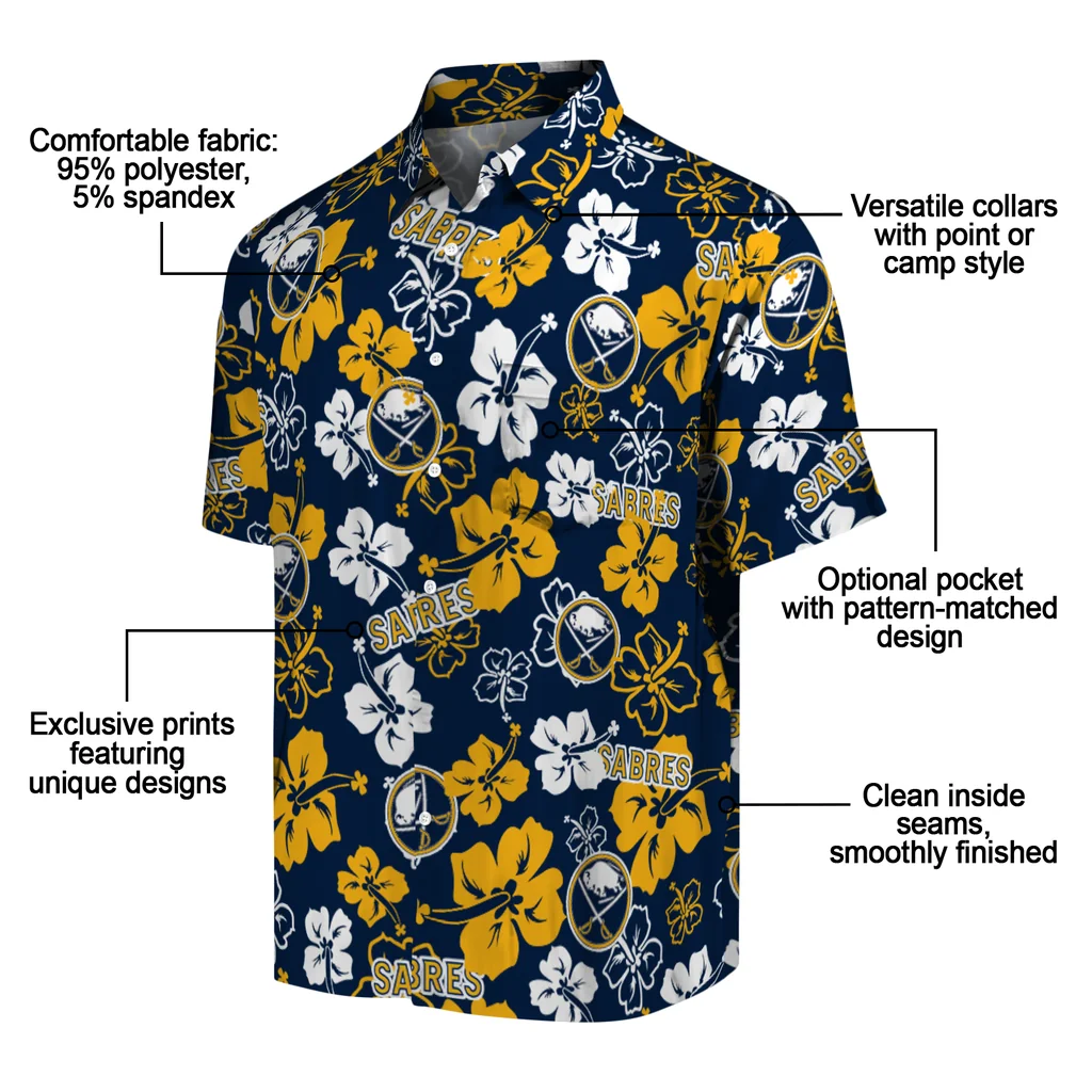 Buffalo Sabres Hawaiian Shirt - Hibiscus Flower Design buffalo sabres hibiscus bloom navy blue hawaiian shirts new arrival