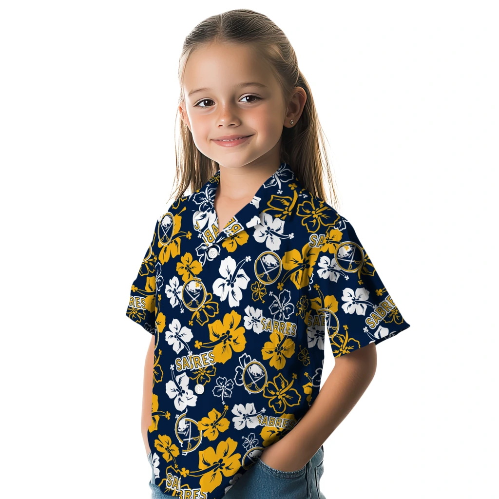 Buffalo Sabres Hawaiian Shirt - Hibiscus Flower Design buffalo sabres hibiscus bloom navy blue hawaiian shirts premium grade