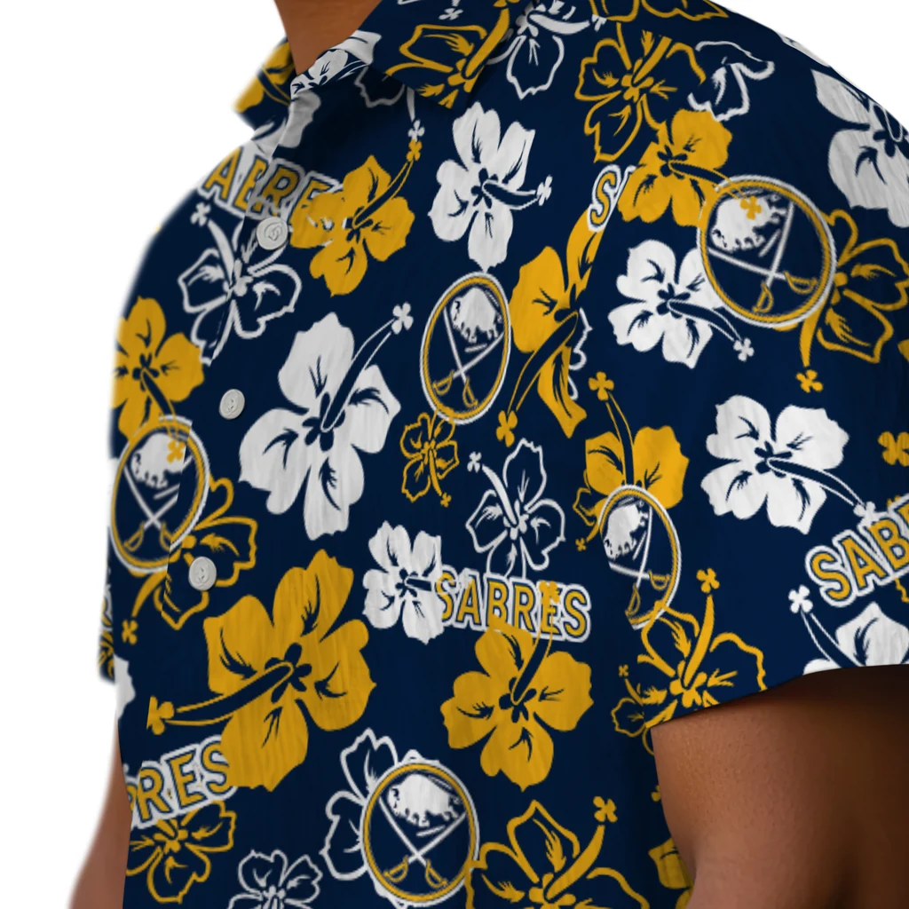 Buffalo Sabres Hawaiian Shirt - Hibiscus Flower Design buffalo sabres hibiscus bloom navy blue hawaiian shirts trendy