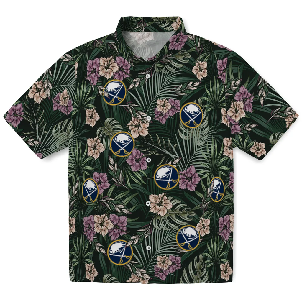 Buffalo Sabres Hawaiian Shirt - Hibiscus Leaves Pattern buffalo sabres hibiscus leaves pattern green hawaiian shirts best selling