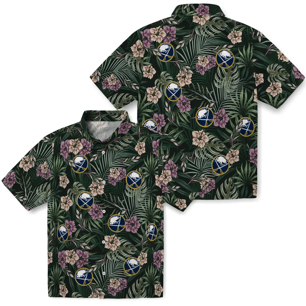 Buffalo Sabres Hawaiian Shirt - Hibiscus Leaves Pattern buffalo sabres hibiscus leaves pattern green hawaiian shirts high quality