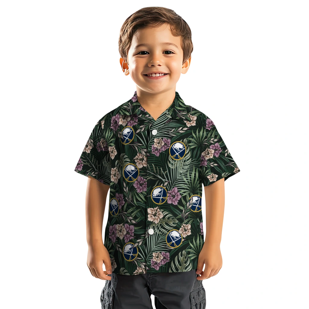 Buffalo Sabres Hawaiian Shirt - Hibiscus Leaves Pattern buffalo sabres hibiscus leaves pattern green hawaiian shirts top rated