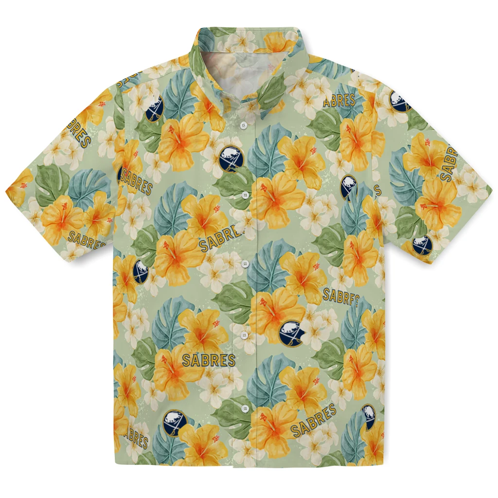 Buffalo Sabres Hawaiian Shirt - Hibiscus Mood buffalo sabres hibiscus mood pale lime yellow hawaiian shirts best selling