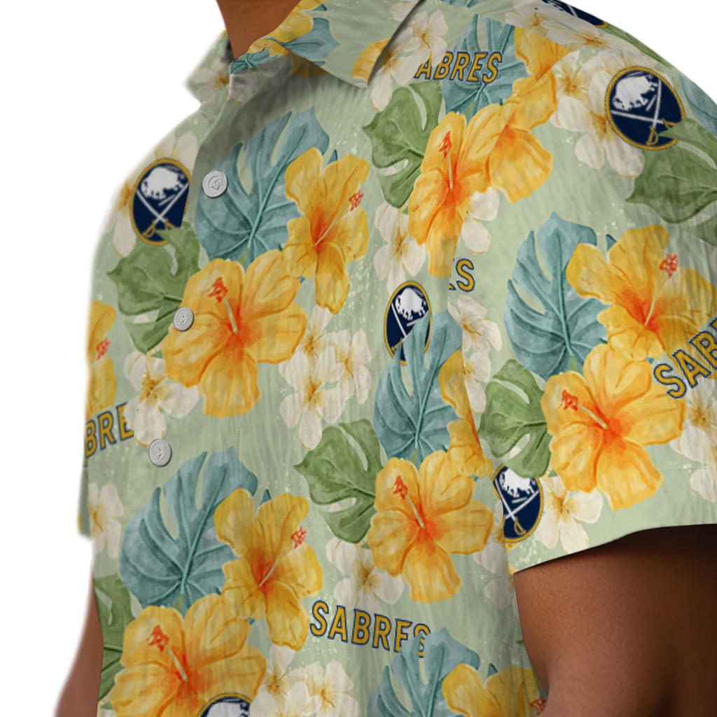 Buffalo Sabres Hawaiian Shirt - Hibiscus Mood buffalo sabres hibiscus mood pale lime yellow hawaiian shirts trendy