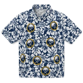 buffalo sabres hibiscus motif navy blue white hawaiian shirts best selling