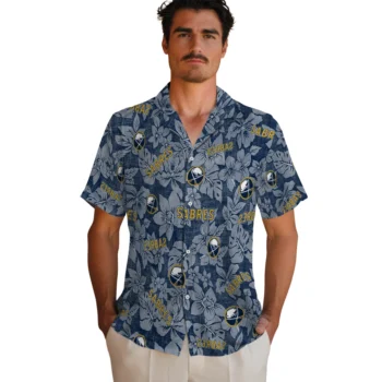 buffalo sabres hibiscus oasis navy blue hawaiian shirts fashion forward