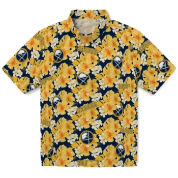 buffalo sabres hibiscus tropics navy blue yellow hawaiian shirts best selling
