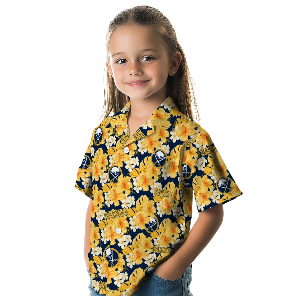 Buffalo Sabres Hawaiian Shirt - Hibiscus Tropics buffalo sabres hibiscus tropics navy blue yellow hawaiian shirts premium grade