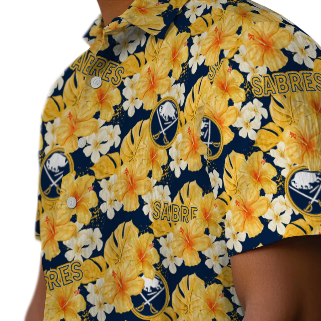 Buffalo Sabres Hawaiian Shirt - Hibiscus Tropics buffalo sabres hibiscus tropics navy blue yellow hawaiian shirts trendy