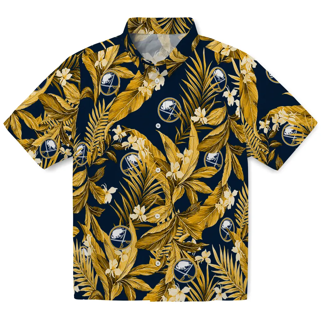 Buffalo Sabres Hawaiian Shirt - Palm Leaves buffalo sabres palm leaves navy blue hawaiian shirts best selling