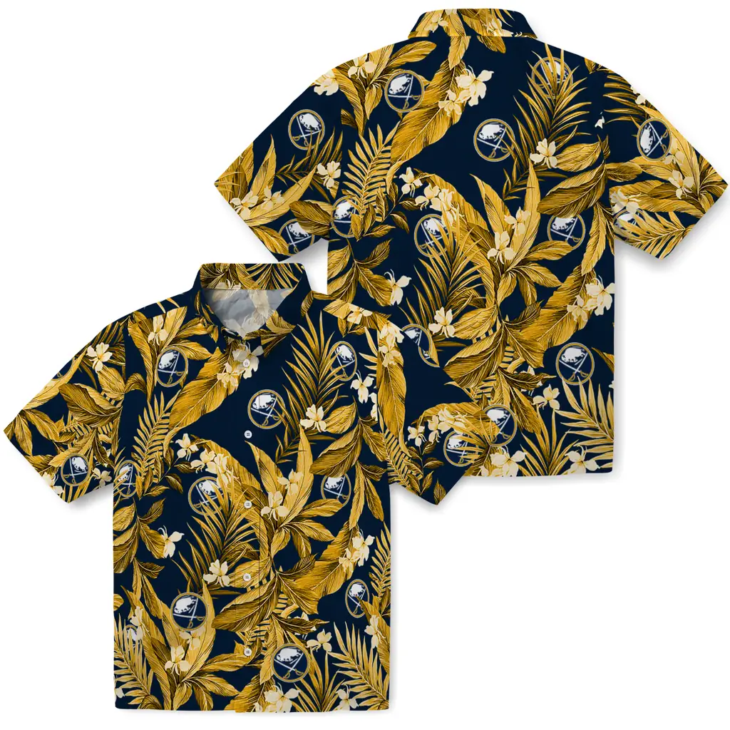 Buffalo Sabres Hawaiian Shirt - Palm Leaves buffalo sabres palm leaves navy blue hawaiian shirts high quality